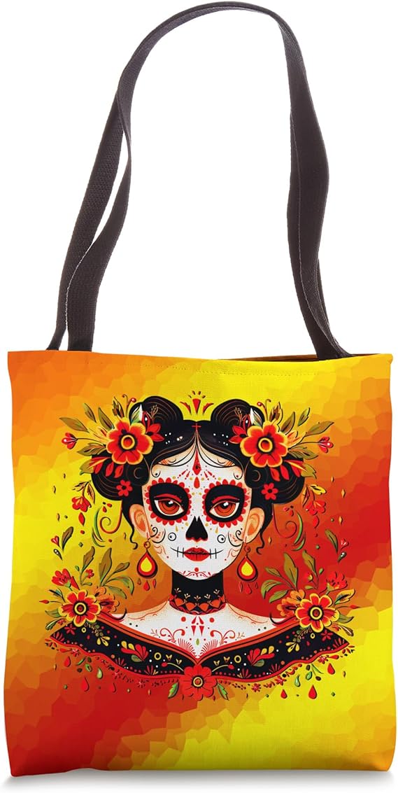 Cute Mexican Día De Los Muertos Sugar Skull Lady Calaveras Tote Bag - sugar skull handbags for sale