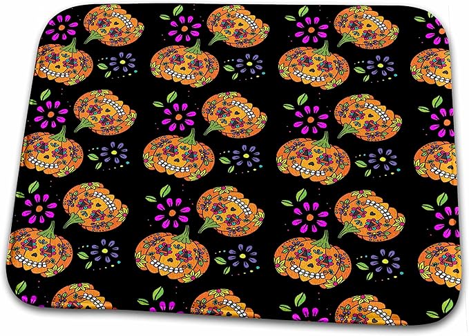 3dRose Bathroom Bath Rug Mat - Cute Sugar Skulls Halloween Pumpkins Pattern Patterns - sugar skull toilet mat set
