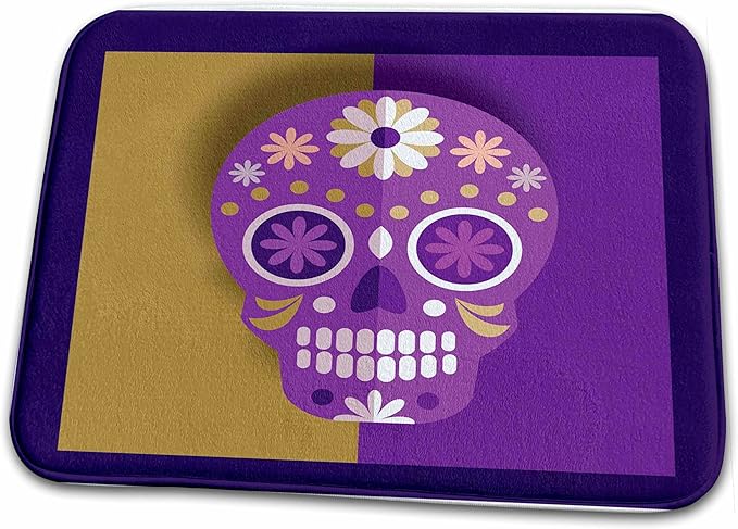 3dRose Bathroom Bath Rug Mat - Sugar Skull Purple Gold Decorated White Flowers Sugar Skulls - sugar skull toilet mat set