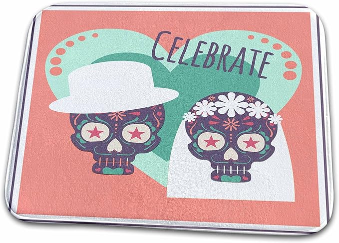 3dRose Bathroom Bath Rug Mat - Sugar Skull Bride and Groom Sugar Skulls - sugar skull toilet mat set
