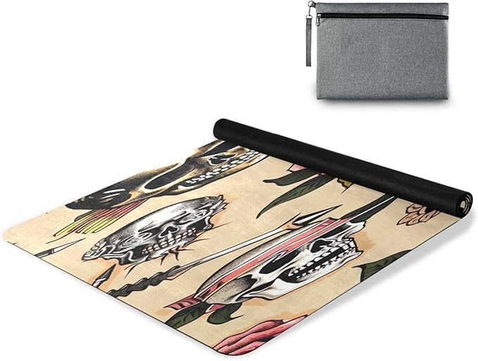 Vintage Skulls Yoga Mat Durable & Thick Gym Fitness Mat,Non Slip Natural Rubber Yoga Mat for Yoga, Pilates & Floor Workouts - sugar skull yoga mat