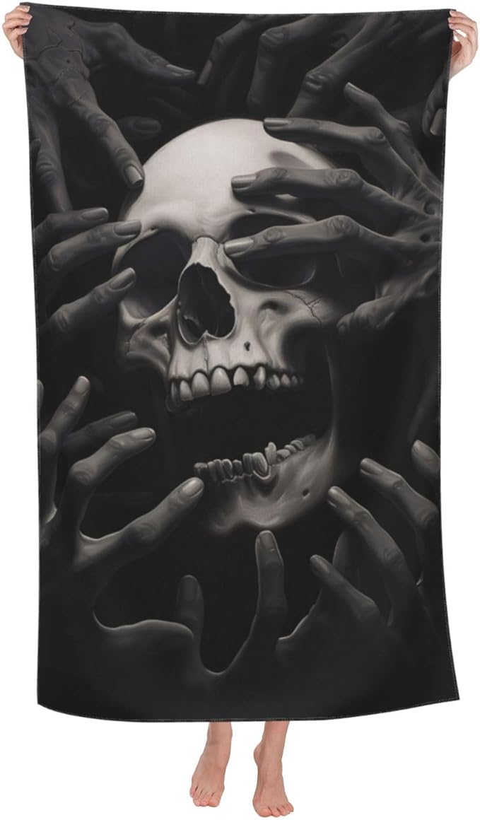 Black Skull Beach Towel Microfiber Sand Free Horror Towels for Adult Kids Quick Dry Ultra Absorbent Super Soft Pool Travel Swim Bath Shower Towel 52”x 32” - sugar skull beach towel