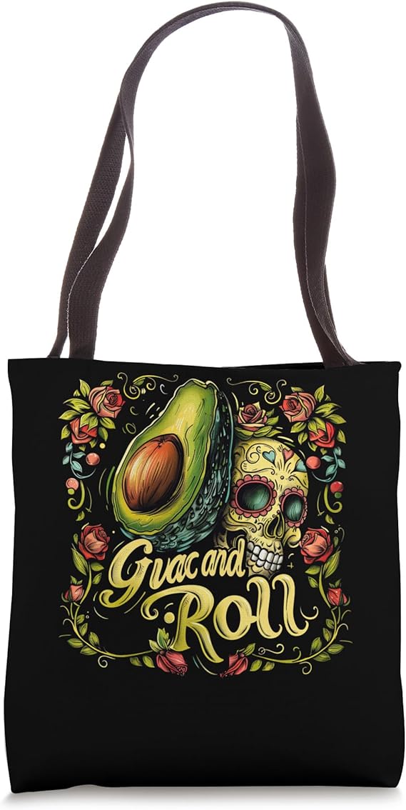 Guac and Roll Sugar Skull Avocado Guacamole Mexican Food Tote Bag - sugar skull handbags for sale