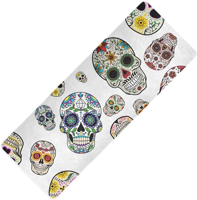 Skull Candy Sugar Print Yoga Mat Non Slip Fitness Workout Mat with Carrying Bag for Women Men, Fitness Exercise Mat for Yoga Pilates and Fitness 71" L x 26" W x 1mm - sugar skull yoga mat