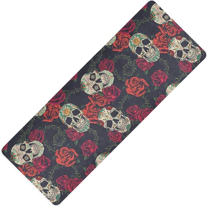 Colorful-roses-sugar-skulls Print Non Slip Yoga Mat Fitness Exercise Mat with Carrying Bag,Workout Mat for Yoga Pilates Fitness Floor Exercises 71" L x 26" W x 1mm - sugar skull yoga mat