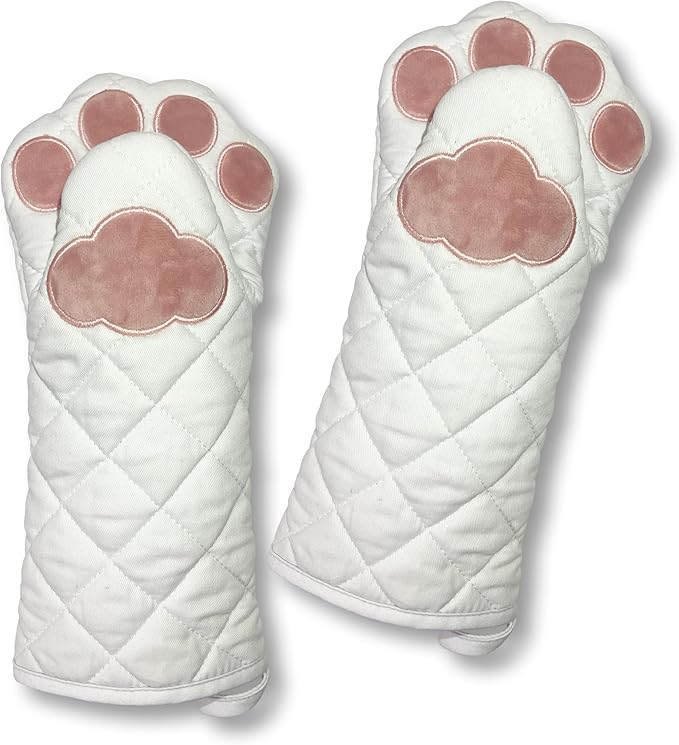 Cat Paw Oven Mitts, Thick, and Heat Resistant (White, Set of 2) - sugar skull oven mitts