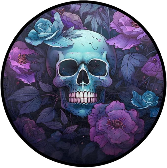 Round Area Rug Sugar Skull Floor Mat 36.2", Absorbent Entryway Doormat Non-Slip Washable Circle Rugs, Skull Floral Throw Rug for Living Room Nursery Home Decor - sugar skull floor mat