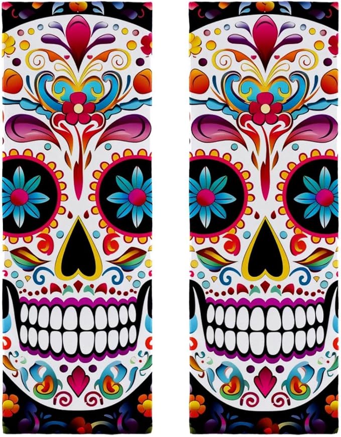 Bathroom Hand Towels,Workout Towels for Gym Sweat,Yoga Mat Towel,Ethnic Style Sugar Skull,2-Pc - sugar skull yoga mat