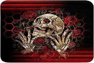 Feelyou Sugar Skull Bath Rugs for Bathroom 20"x32" Girls Skull Rose Bathroom Rugs Women Kids Teens Red Geometric Hexagon Ombre Bath Mats for Bathroom Skeleton Print Room Decor Bath Rugs - sugar skull toilet mat set