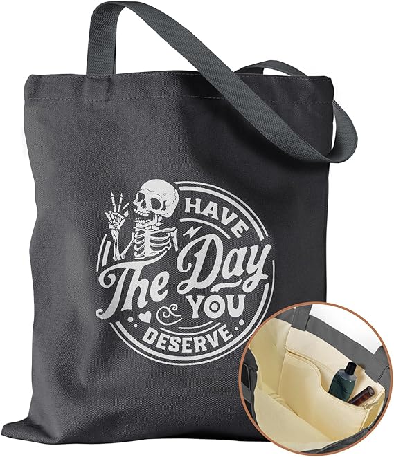 Aesthetic Canvas Tote Bag with Inner Pocket for Women, Cloth Cotton Totes Bag with Pattern for Shopping, Gym - canvas sugar skull tote bag