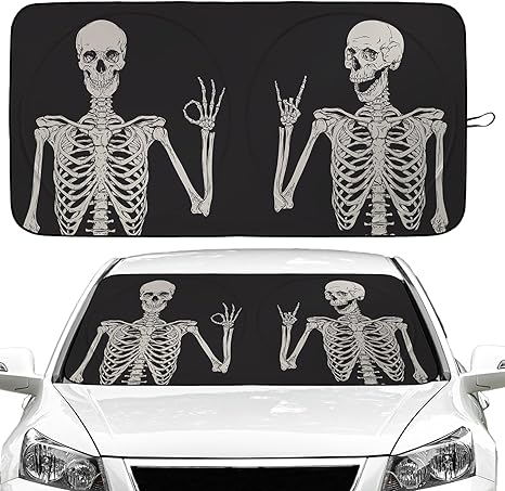 Skull Car Windshield Sun Shade Foldable Sunshade Front Window Cover Sun Visor Protector Accessories (59x27.5 inches) - sugar skull car sunshade for windshield