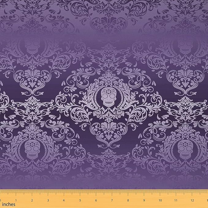 Feelyou Adults Purple Vintage Damask Floral Fabric by The Yard Oriental Antique Decorative Waterproof 1 Yard Gothic Bohemia Boho Upholstery Fabric for Chairs Exotic Sugar Skull - sugar skull table lamp