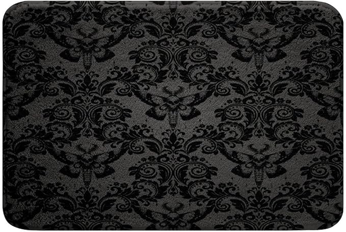 Feelyou Adults Black Vintage Damask Floral Bathroom Rugs 16"x24" Gothic Bohemia Boho Flower Bath Mats for Bathroom Gothic Skull Bathroom Accessories - sugar skull toilet mat set
