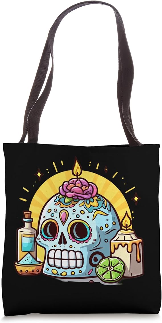 Cool Day of the Death Sugar Skull Cartoon Colorful Design Tote Bag - sugar skull handbags for sale