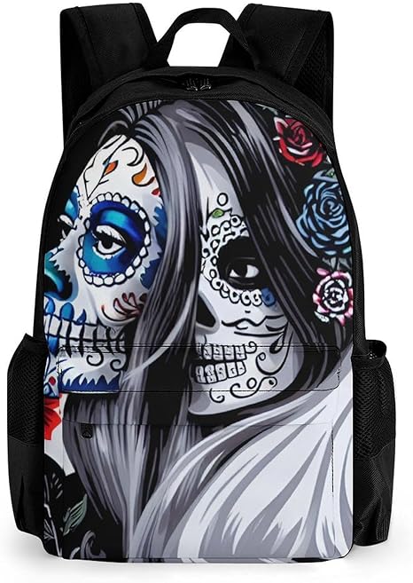 Mexican Sugar Skull Floral Women Day of The Dead Art Rucksacks Polyester Anti-Theft Multipurpose Carry On Bag Large Capacity Gym Outdoor Hiking Backpack With Smooth Zippers - best sugar skull backpack