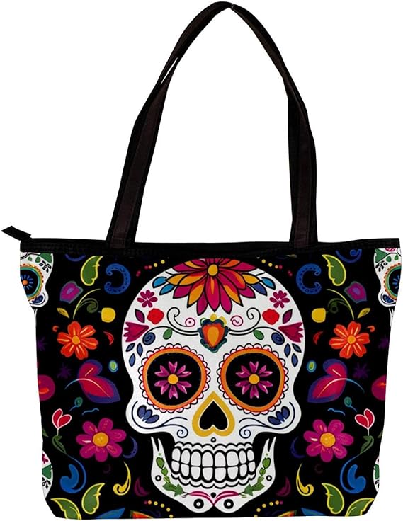 Tote Bags for Women,Womens Handbags,Small Tote Bag,Floral Flower Sugar Skull Design - sugar skull handbags for sale