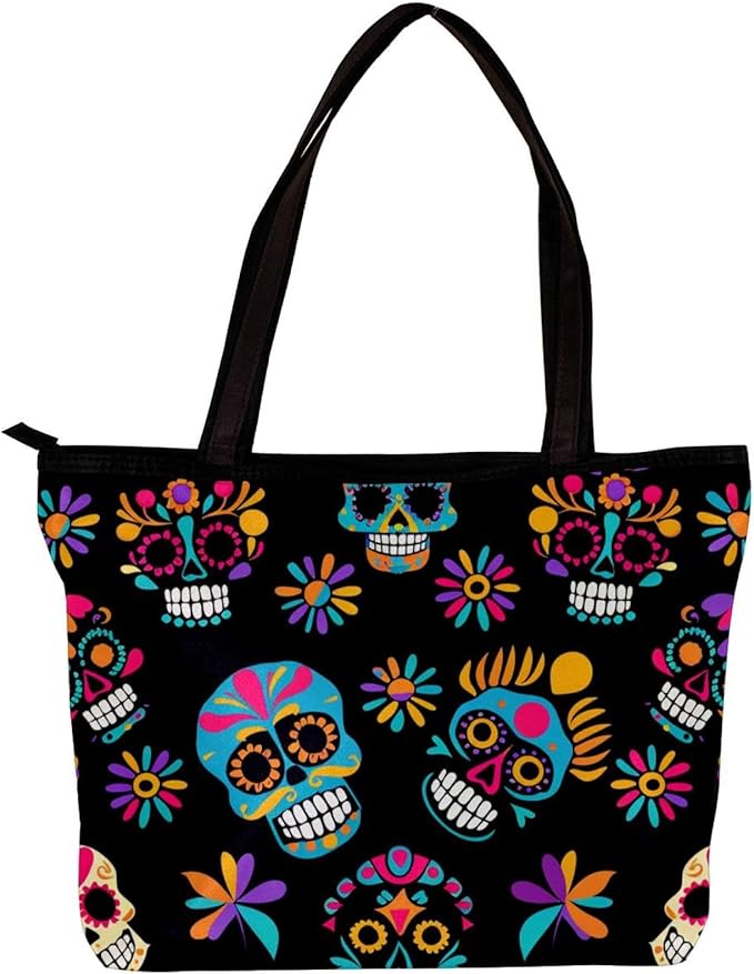 Tote Bags for Women,Womens Handbags,Small Tote Bag,Colorful Sugar Skull Flower - sugar skull handbags for sale
