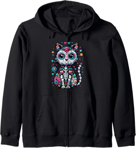 Cinco de Mayo Fro Skeleton Cat Sugar Skull - sugar skull hoodie mens