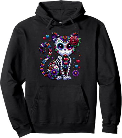 Cinco de Mayo Fro Skeleton Cat Sugar Skull - sugar skull hoodie mens