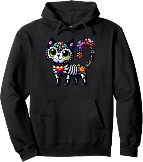 Cinco de Mayo Fro Skeleton Cat Sugar Skull - sugar skull hoodie mens