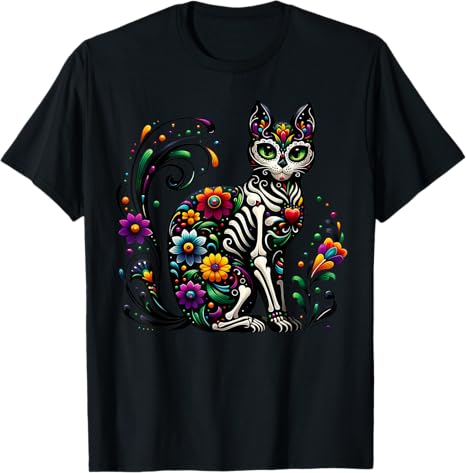 Cinco de Mayo Fro Skeleton Cat Sugar Skull - sugar skull t-shirt womens