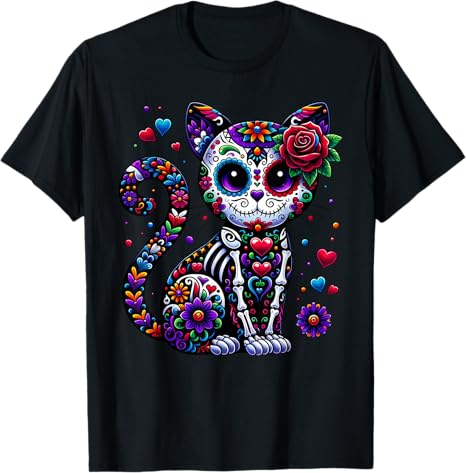 Cinco de Mayo Fro Skeleton Cat Sugar Skull - sugar skull t-shirt womens