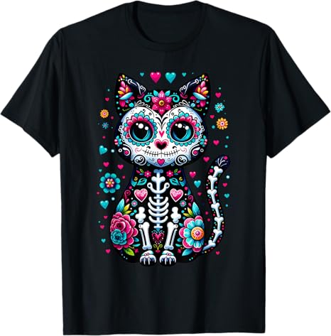 Cinco de Mayo Fro Skeleton Cat Sugar Skull - sugar skull t-shirt womens