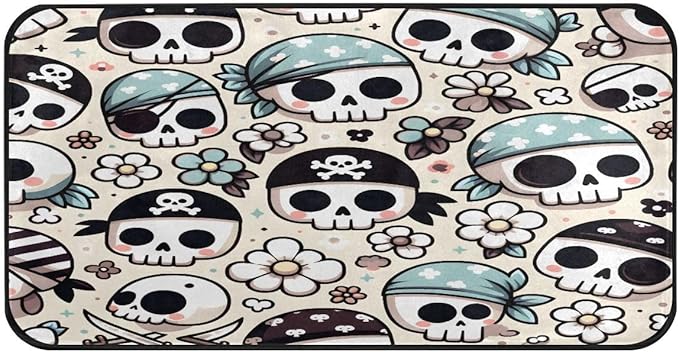ALAZA Sugar Skull Head Flower Floral Non Slip Kitchen Floor Mat Kitchen Rug for Entryway Hallway Bathroom Living Room Bedroom 39 x 20 inches(1.7' x 3.3') - sugar skull floor mat