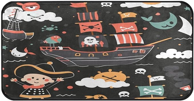 ALAZA Ocean Sea Sugar Skull Ship Non Slip Kitchen Floor Mat Kitchen Rug for Entryway Hallway Bathroom Living Room Bedroom 39 x 20 inches(1.7' x 3.3') - sugar skull floor mat