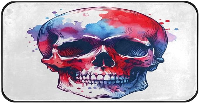 ALAZA Sugar Skull Watercolor White Non Slip Kitchen Floor Mat Kitchen Rug for Entryway Hallway Bathroom Living Room Bedroom 39 x 20 inches(1.7' x 3.3') - sugar skull floor mat
