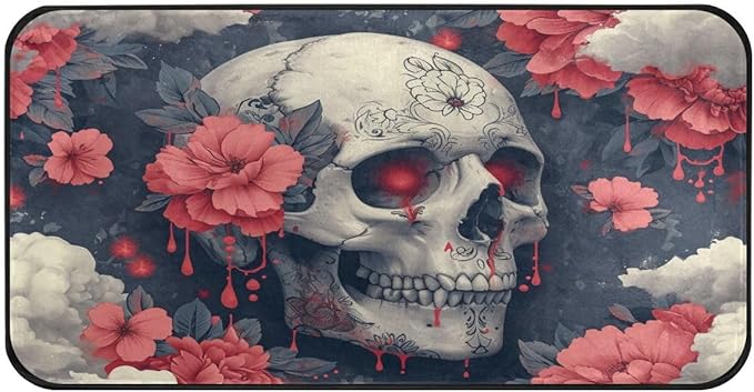ALAZA Sugar Skull Flower Sylish Retro Non Slip Kitchen Floor Mat Kitchen Rug for Entryway Hallway Bathroom Living Room Bedroom 39 x 20 inches(1.7' x 3.3') - sugar skull floor mat