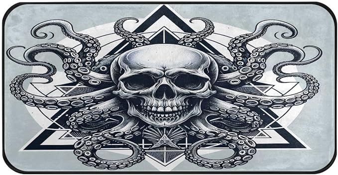 ALAZA Sugar Skull Fish Kraken Non Slip Kitchen Floor Mat Kitchen Rug for Entryway Hallway Bathroom Living Room Bedroom 39 x 20 inches(1.7' x 3.3') - sugar skull floor mat