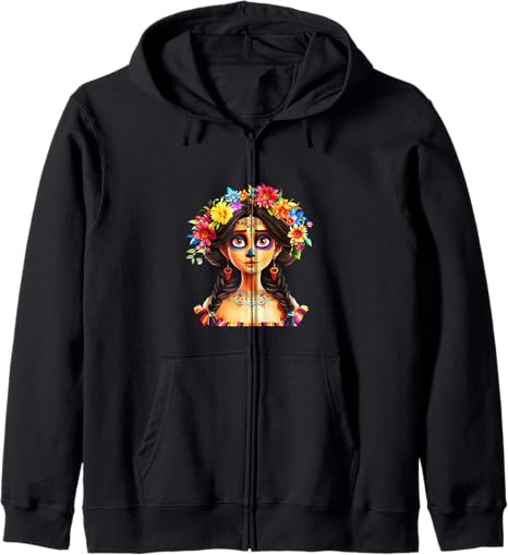 Dia De Los Muertos sugar skull tees & accessories - sugar skull zip up hoodie mens
