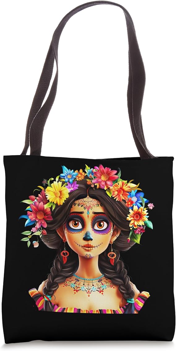 Cute De Los Muertos festival Sugar Skull orange blue flowers Tote Bag - sugar skull handbags for sale