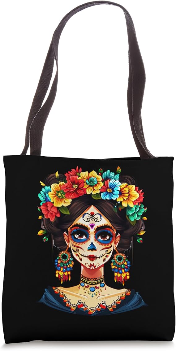 Cute De Los Muertos festival Sugar Skull yellow teal flowers Tote Bag - sugar skull handbags for sale