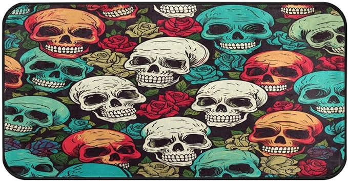 ALAZA Sugar Skull with Rose Flower Non Slip Kitchen Floor Mat Kitchen Rug for Entryway Hallway Bathroom Living Room Bedroom 39 x 20 inches(1.7' x 3.3') - sugar skull floor mat