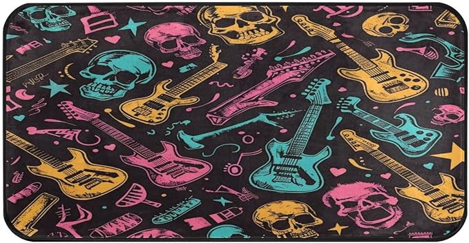 ALAZA Sugar Skull Music Guitar Non Slip Kitchen Floor Mat Kitchen Rug for Entryway Hallway Bathroom Living Room Bedroom 39 x 20 inches(1.7' x 3.3') - sugar skull floor mat