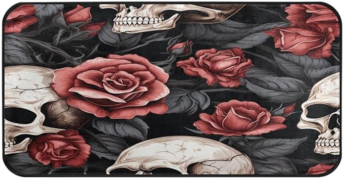 ALAZA Human Skeleton Sugar Skull Non Slip Kitchen Floor Mat Kitchen Rug for Entryway Hallway Bathroom Living Room Bedroom 39 x 20 inches(1.7' x 3.3') - sugar skull floor mat
