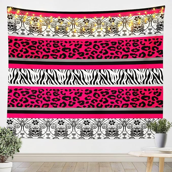 Feelyou Zebra Leopard Stripes Wall Hanging Black Damask Wall Blanket Kids Black Damask Tapestry Exotic Sugar Skull Wall Art XLarge 70"x92" - sugar skull canvas wall art