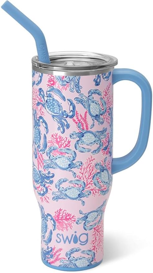 Swig Life 30oz Mega Mug, 30 oz Tumbler with Handle and Straw, Cup Holder Friendly, Dishwasher Safe, Extra Large Insulated Tumbler, Stainless Steel (Get Crackin) - sugar skull tumbler with straw