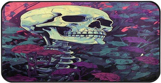 ALAZA Sugar Skull Flower Floral Non Slip Kitchen Floor Mat Kitchen Rug for Entryway Hallway Bathroom Living Room Bedroom 39 x 20 inches(1.7' x 3.3') - sugar skull floor mat