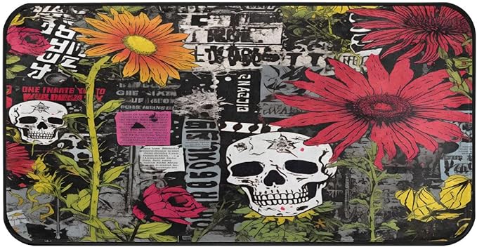 ALAZA Sugar Skull Daisy Flower Retro Non Slip Kitchen Floor Mat Kitchen Rug for Entryway Hallway Bathroom Living Room Bedroom 39 x 20 inches(1.7' x 3.3') - sugar skull floor mat