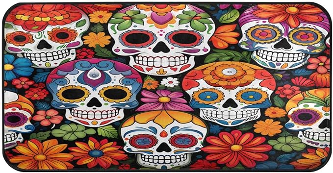 ALAZA Sugar Skull Daisy Flower Floral Non Slip Kitchen Floor Mat Kitchen Rug for Entryway Hallway Bathroom Living Room Bedroom 39 x 20 inches(1.7' x 3.3') - sugar skull floor mat