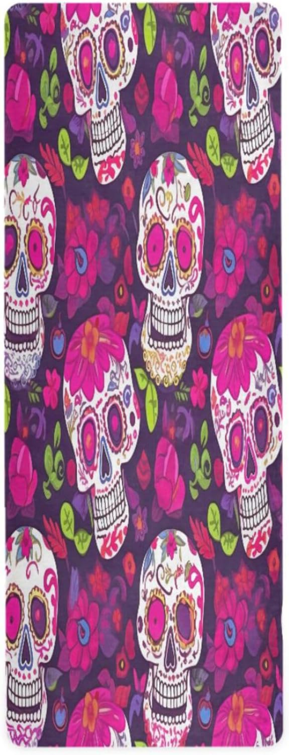 Mexican Sugar Skulls Yoga Mat Thick Non Slip Yoga Mat Workout Mat for Men Women, Exercise & Exercise Mat for Home Gym, Yoga, Pilates, Stretching, and Floor - sugar skull yoga mat