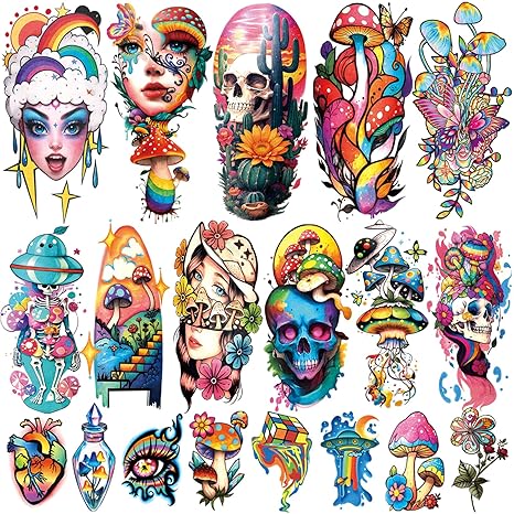 Temporary Tattoo Adult Sleeve, Sugar Skull Mushroom Floral Tribal Eye Half Arm Sleeve Fake Tattoos for Adults Women Men, Waterproof Tiny Tattoos Sticker for Girls Boys and Kids, 77 Sheets - sugar skull temporary tattoo