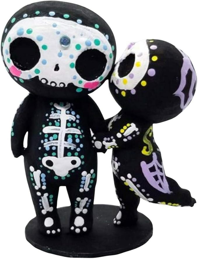 Sugar Skull Statue， Sugar Skull Couple Figurine Desktop Ornaments Indoor Decoration Gifts Resin Crafts(KISS) - sugar skull christmas ornament
