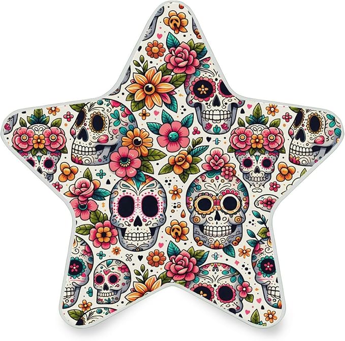 Sugar Skulls Day of The Dead Star Shape Field Plug in LED Night Light Lamp with Dusk to Dawn Sensor for Hallway, Kitchen, Bathroom, Bedroom - sugar skull table lamp