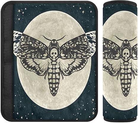 Goth Skull Gothic Sugar Moth Vintage Scary Black Mysterious Butterflies Moon Star (1) Car Seat Belt Pads 2 Packs Neck Cover CarSeat Belt Cushions Pads Shoulder Strap Protectors Comfortable M - sugar skull car seat covers set