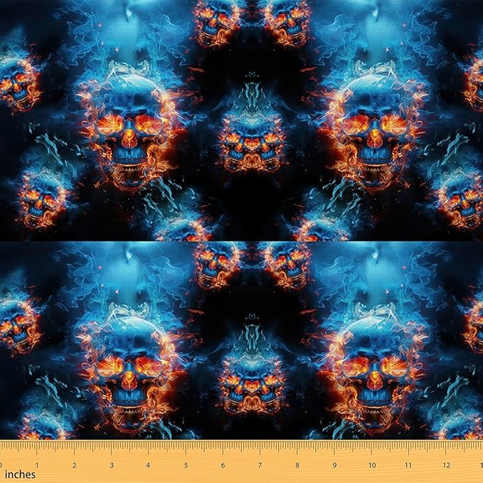 Feelyou Sugar Skull Fabric by The Yard 1 Yard Kids Gothic Skeleton Decorative Waterproof Outdoor Fabric for Boys Teens ice Fire Skull Upholstery Fabric for Chairs Gothic Style Outdoor Fabric - sugar skull apron for women