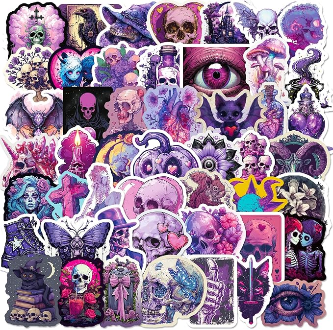 100 Cool Gothic Decal Set Gothic Terror Decorative Sticker Halloween Terror Skull Waterproof Sticker, Suitable for Laptop, Mobile Phone, Children's Skateboard, Adolescent Girls and Boys - sugar skull vinyl sticker